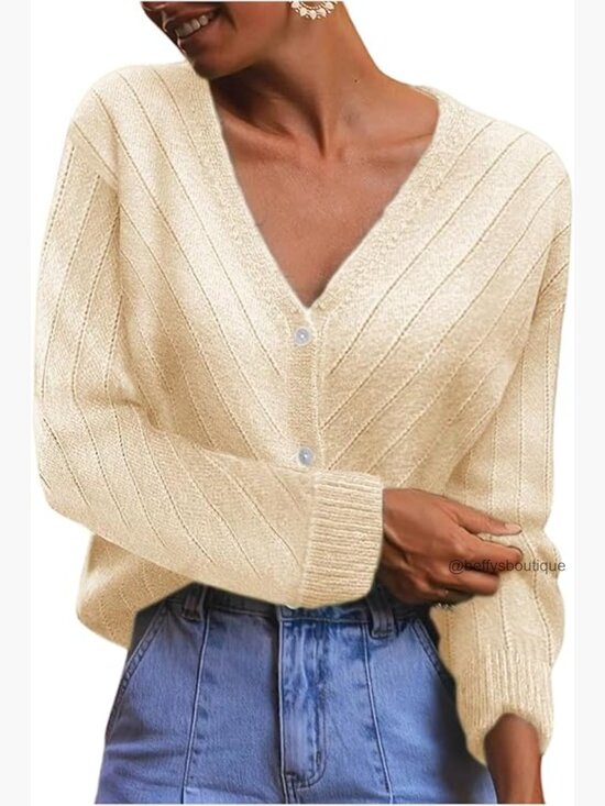 Sweaters - Oversize Hollow Out Cardigan V-Neck Button Down Long Sleeve Sweater